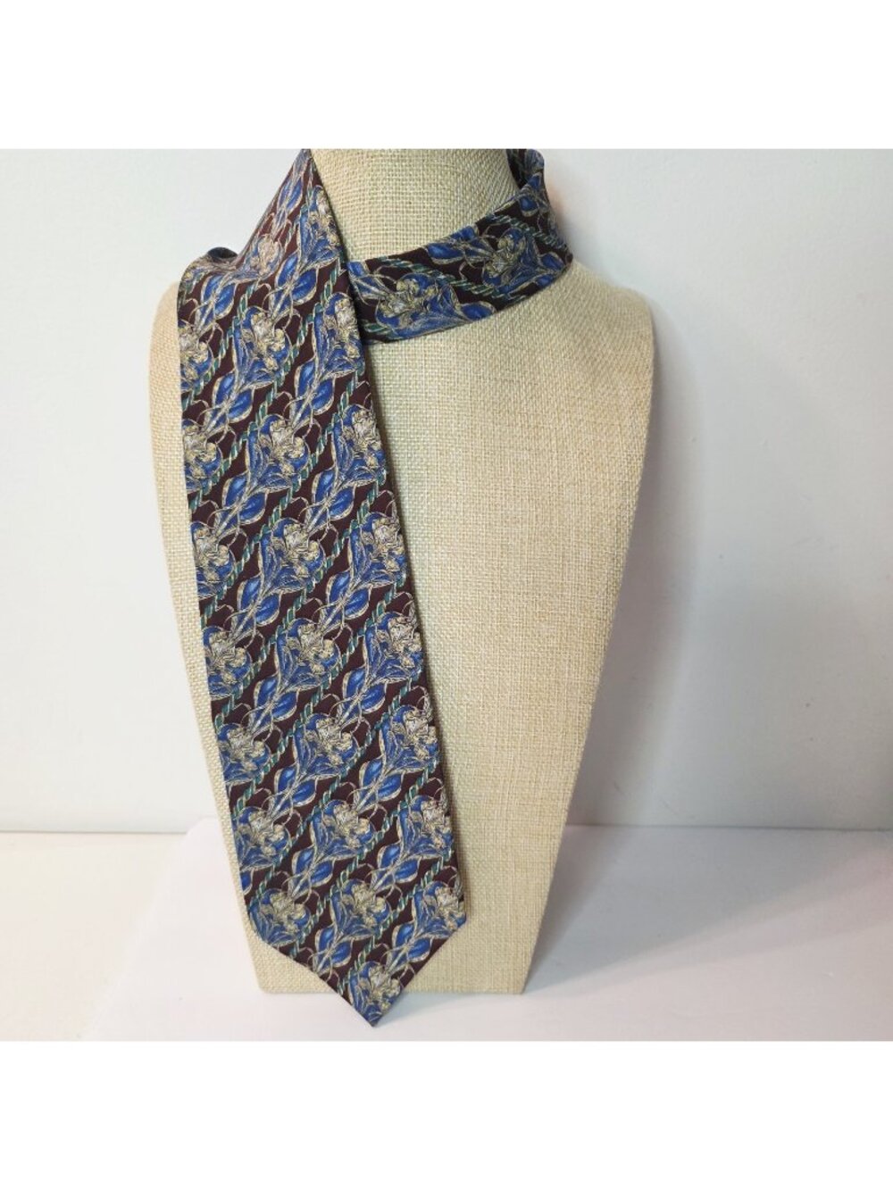 Vtg The Metropolitan Museum Of Art Floral Silk Tie Blue Burgundy Yellow